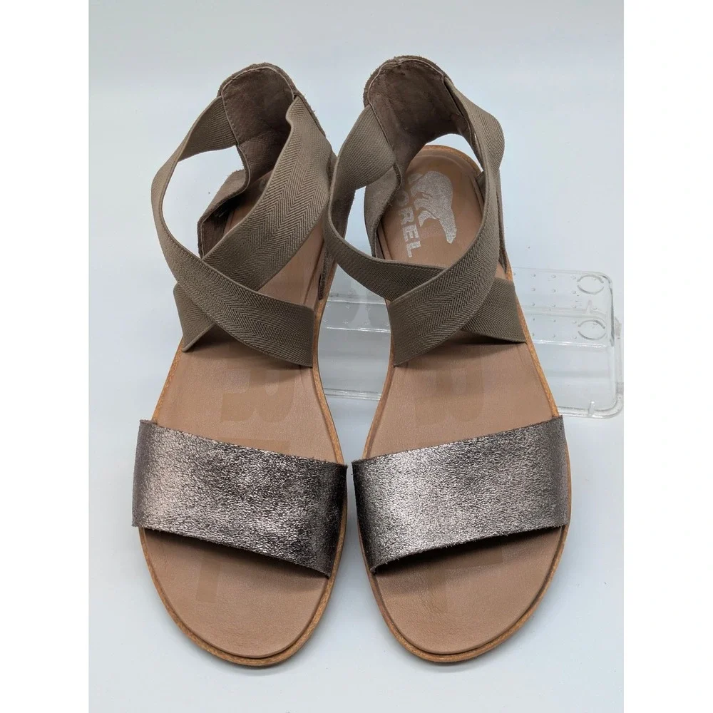 Sorel Ella II Crisscross Sandals Women's Size 9.5 Taupe Metallic Elastic